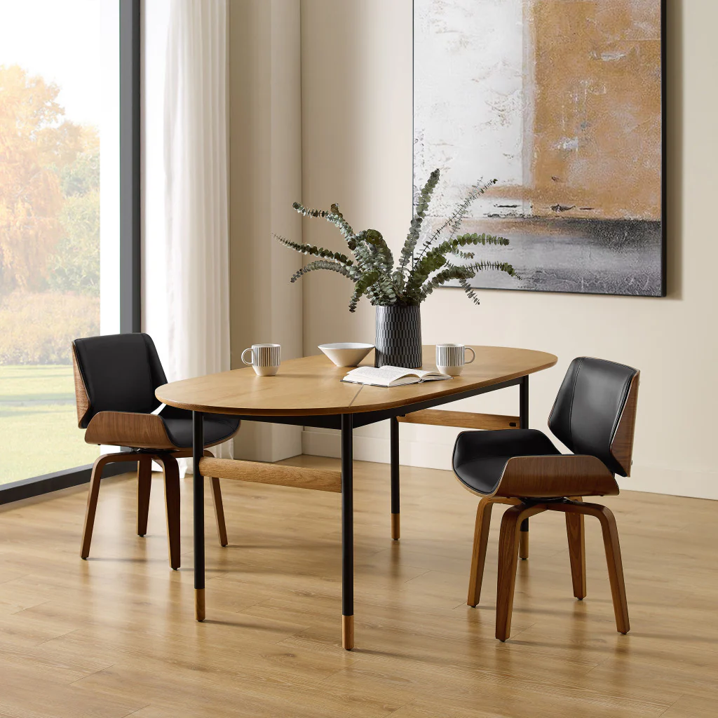 Black And Brown Upholstered Faux Leather Curved Back Dining Side Chair By Homeroots - Image 4