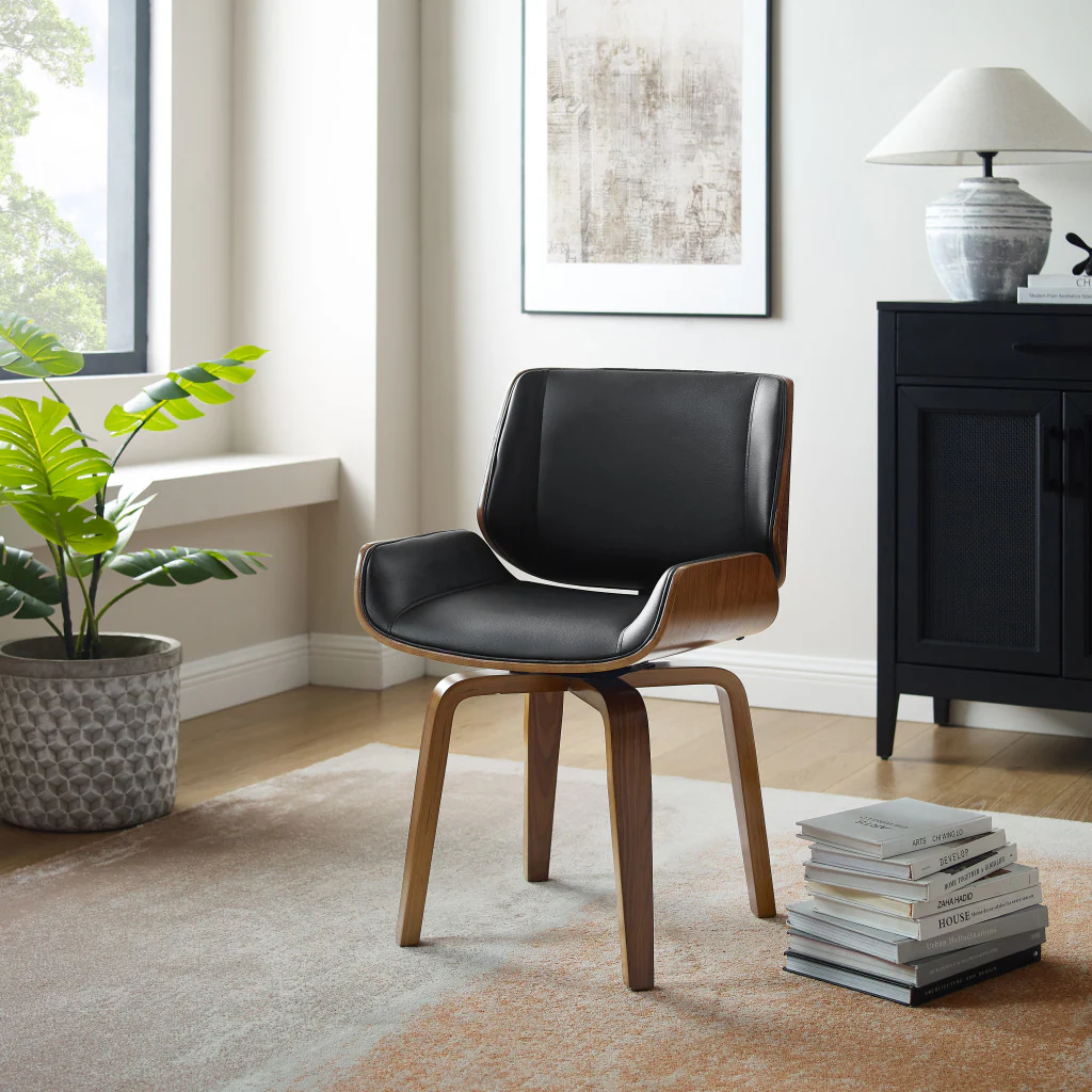 Black And Brown Upholstered Faux Leather Curved Back Dining Side Chair By Homeroots - Image 5