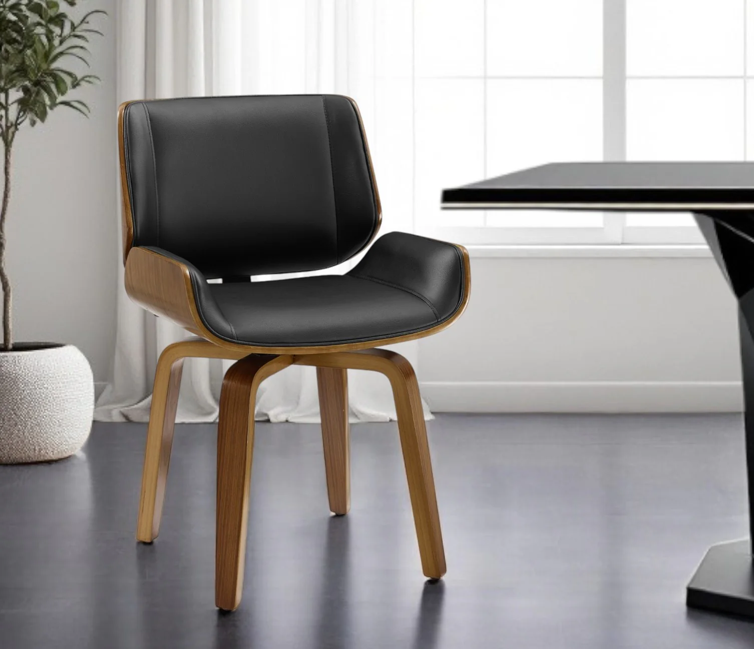 Black And Brown Upholstered Faux Leather Curved Back Dining Side Chair By Homeroots - Image 7
