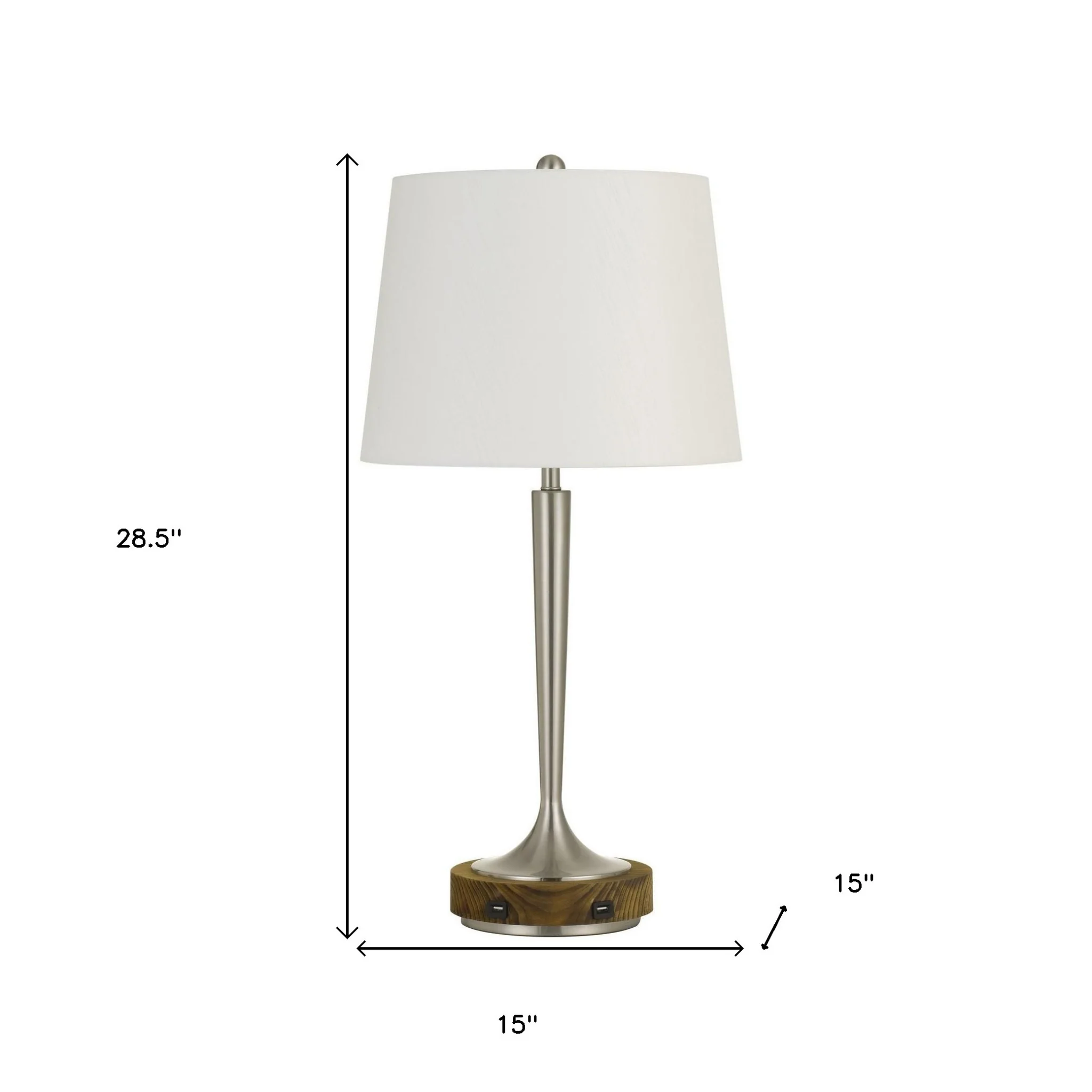 Black And Brown Wood And Metal Two Light USB Table Lamp With Beige And Black Shade By Homeroots - Image 7