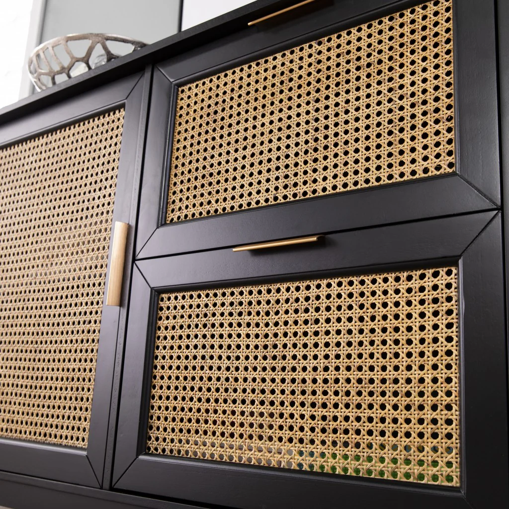 Black And Cane Bamboo Accent Storage Cabinet By Homeroots - Image 2
