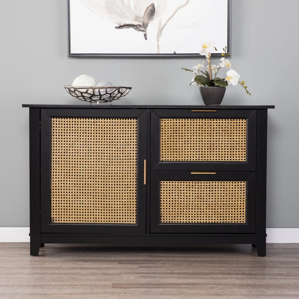 Black And Cane Bamboo Accent Storage Cabinet By Homeroots - Image 3
