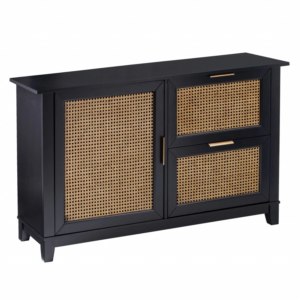 Black And Cane Bamboo Accent Storage Cabinet By Homeroots - Image 4