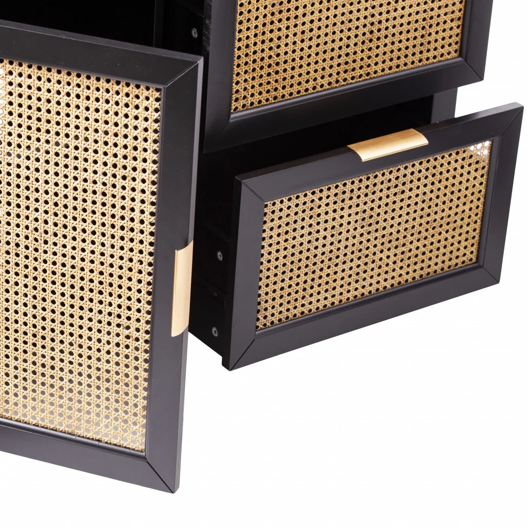 Black And Cane Bamboo Accent Storage Cabinet By Homeroots - Image 8