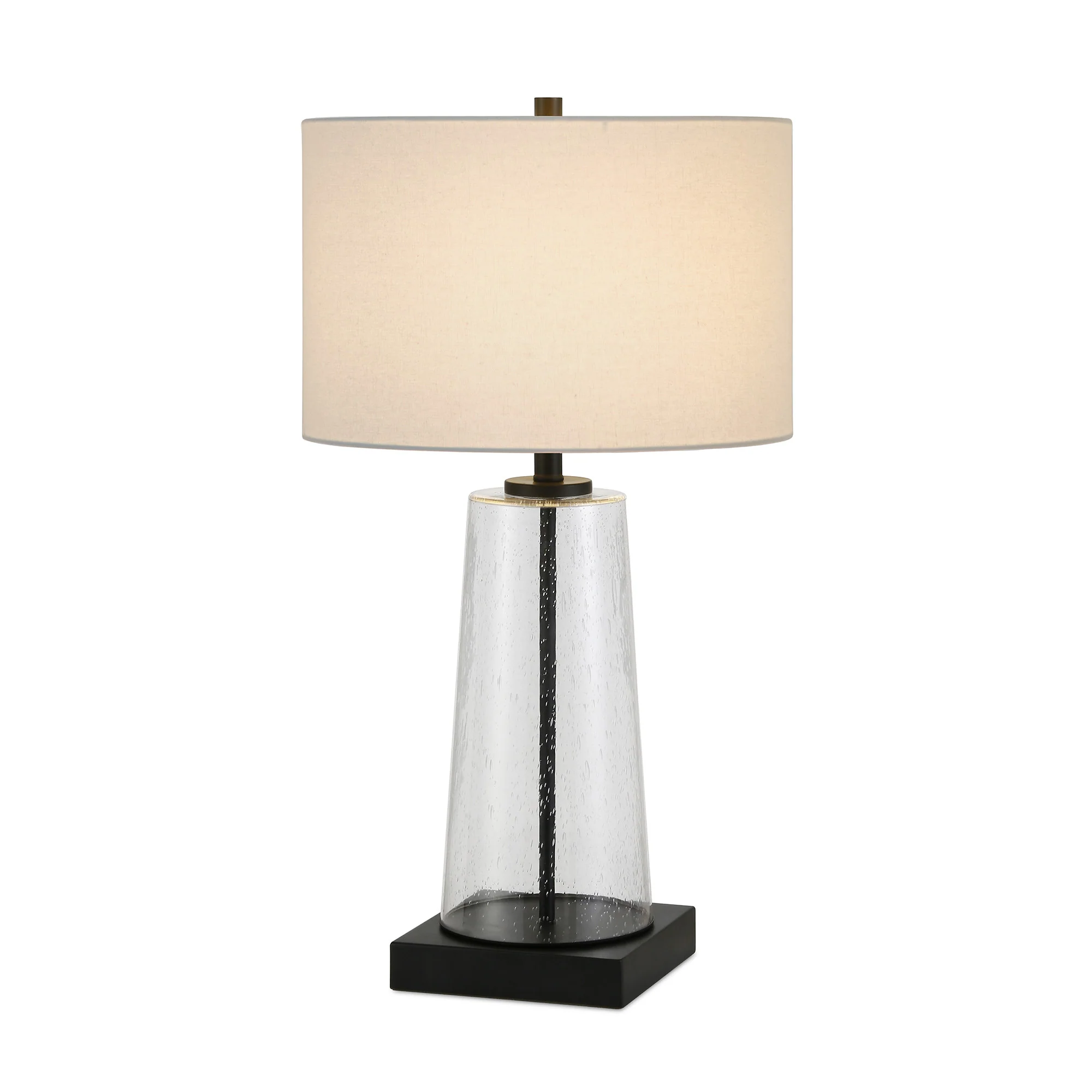 Black and Clear Metal and Glass Table Lamp With White Drum Shade By Homeroots - Image 6