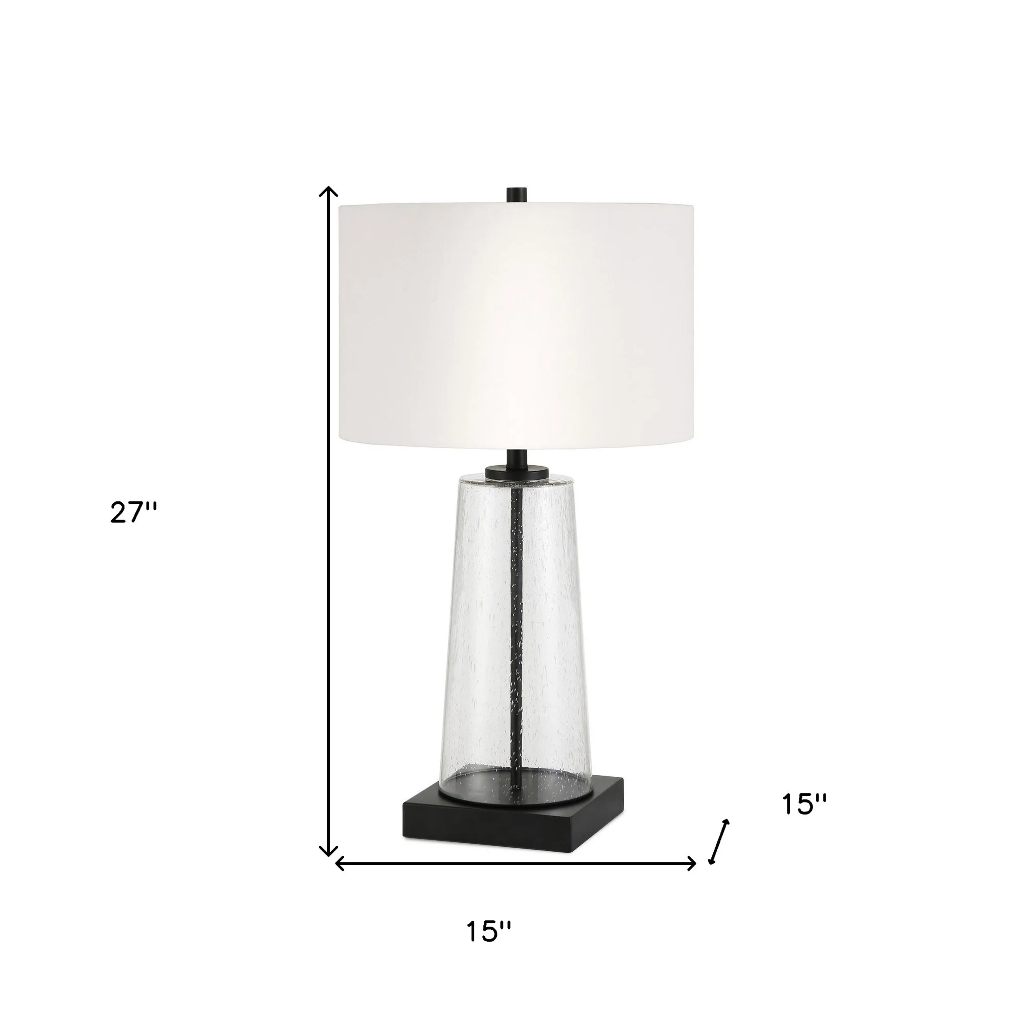Black and Clear Metal and Glass Table Lamp With White Drum Shade By Homeroots - Image 7