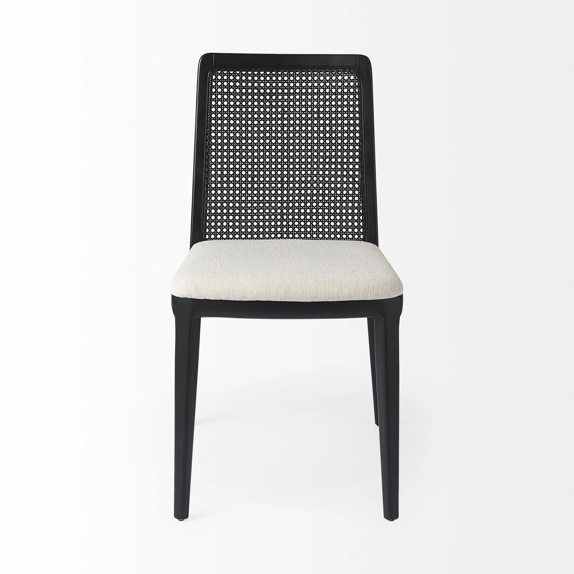 Black And Cream Uholstery And Cane Armless Dining Chair By Homeroots - Image 2
