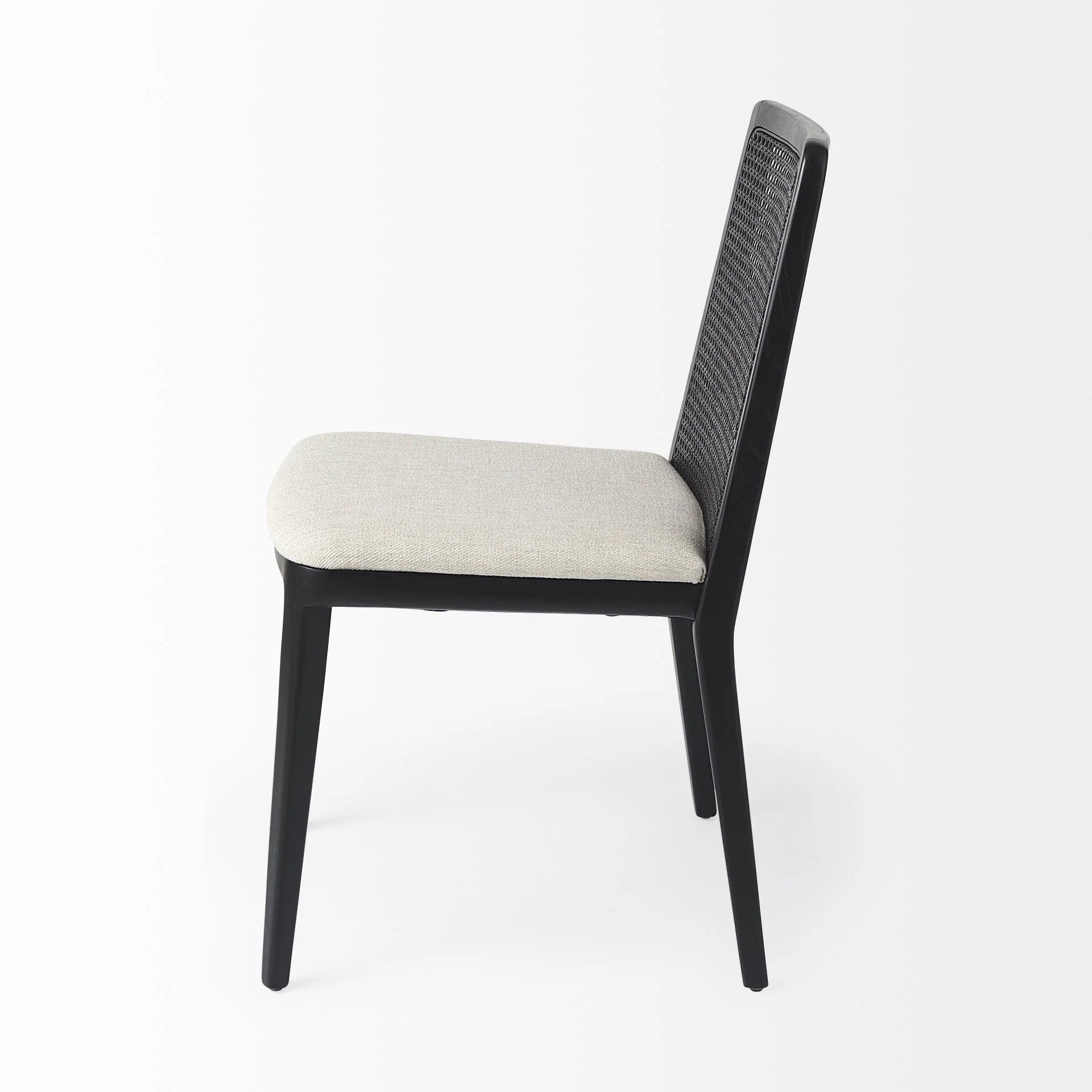Black And Cream Uholstery And Cane Armless Dining Chair By Homeroots - Image 3