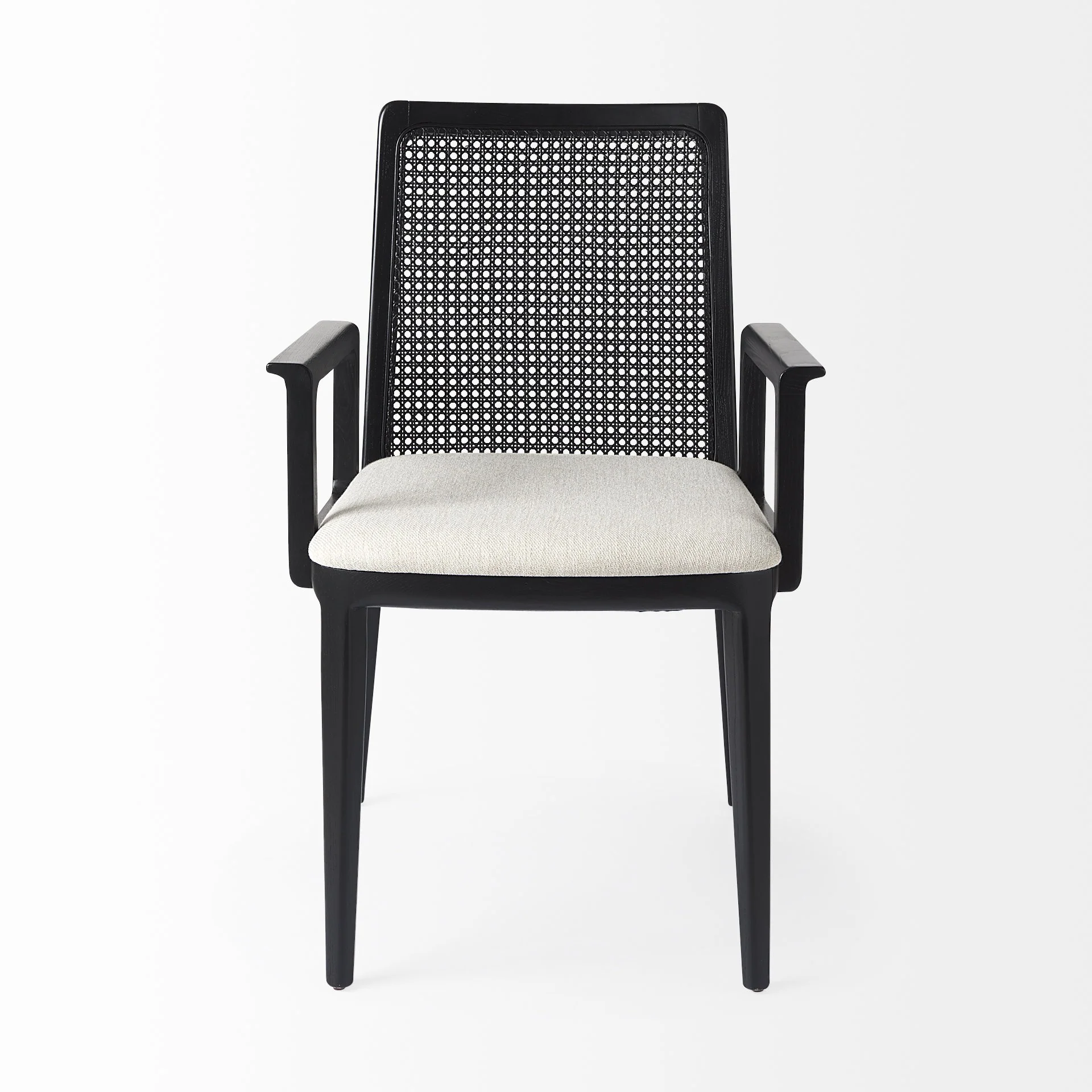 Black And Cream Uholstery And Cane Dining Armchair By Homeroots - Image 2