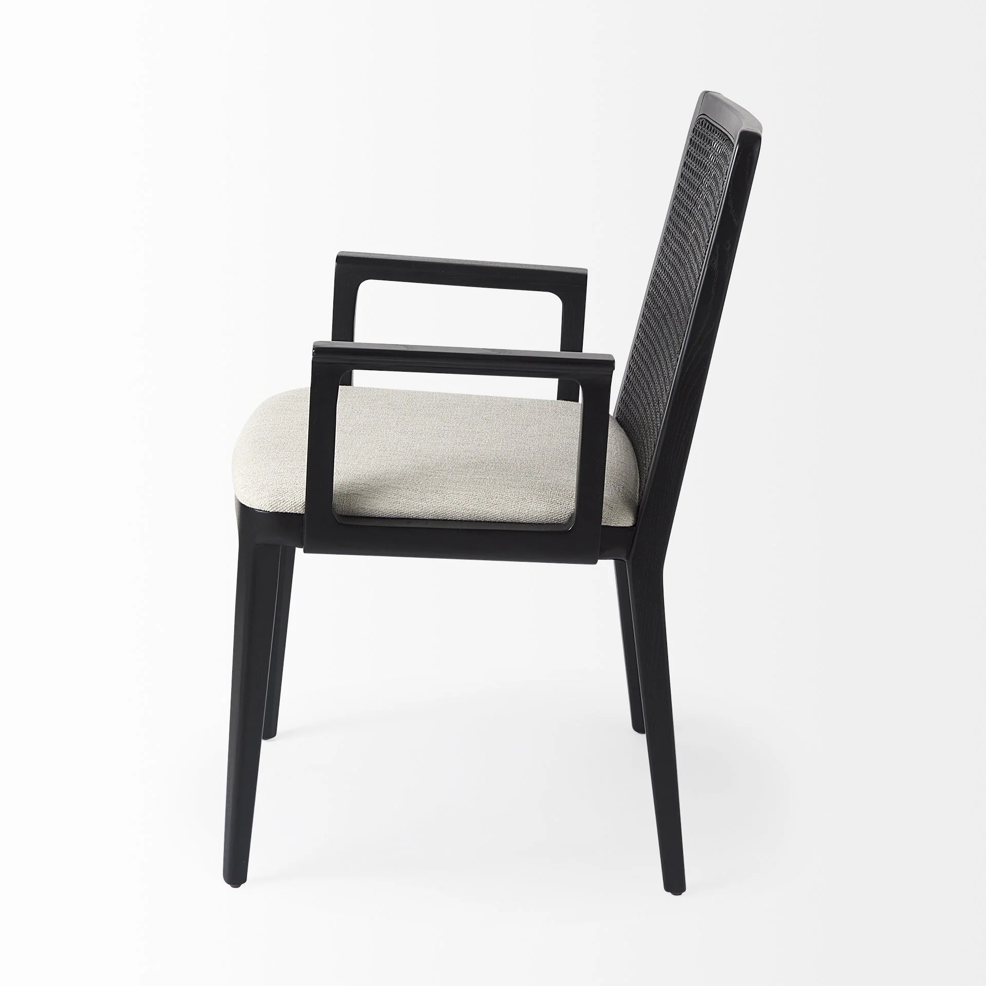 Black And Cream Uholstery And Cane Dining Armchair By Homeroots - Image 3
