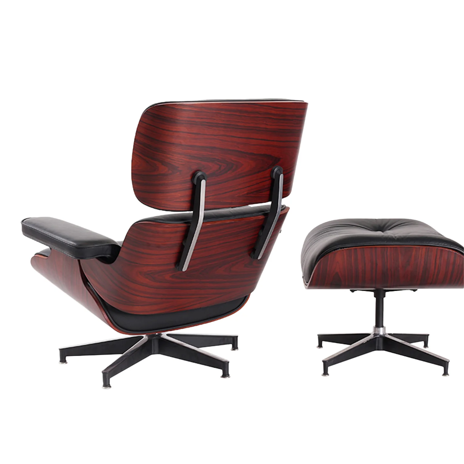 Black and Dark Brown Genuine Leather Tufted Swivel Lounge Chair With Ottoman By Homeroots - Image 3
