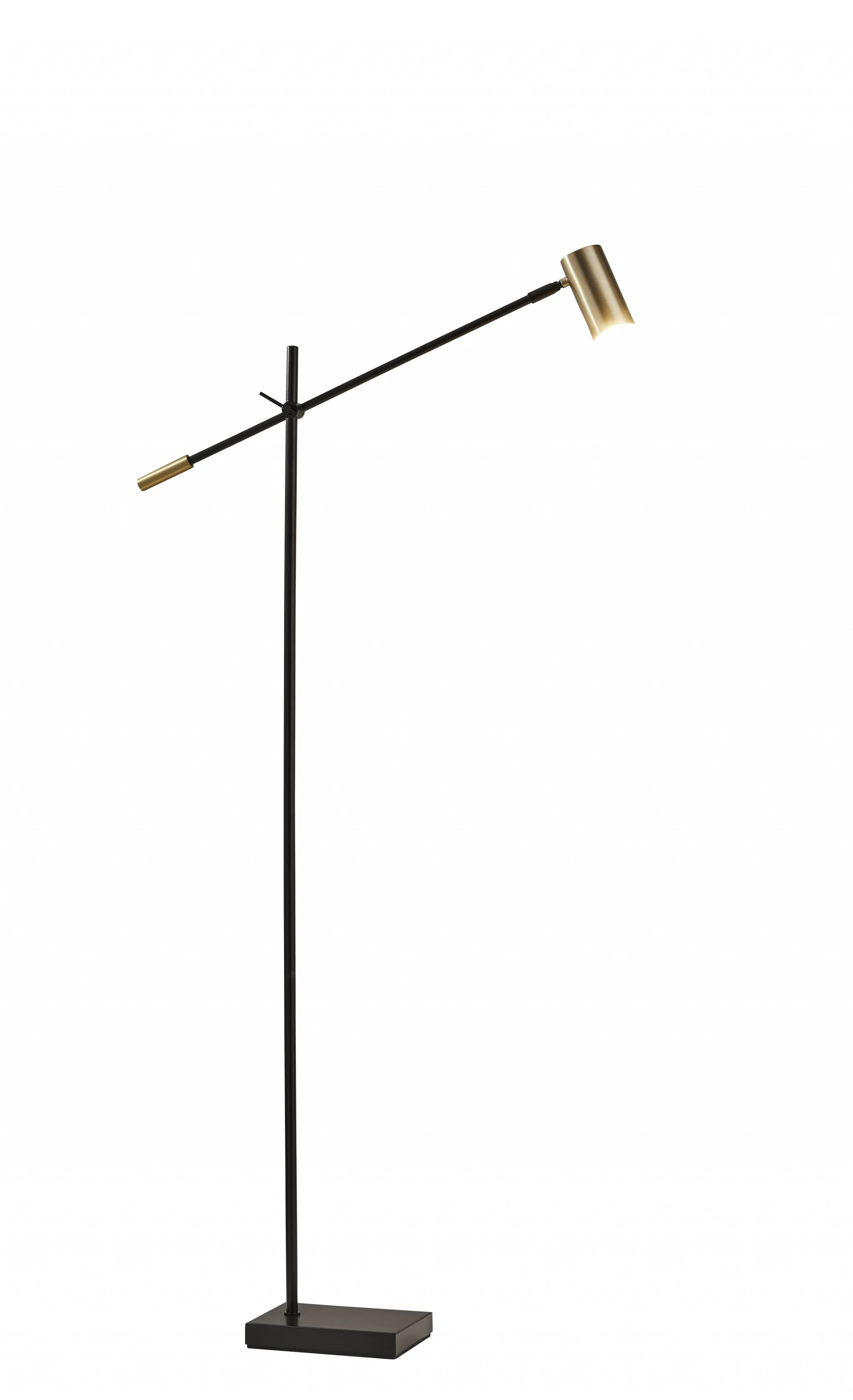 Black And Gold Adjustable LED Task Floor Lamp With Antiqued Brass Metal Cylinder Shade By Homeroots - Image 3
