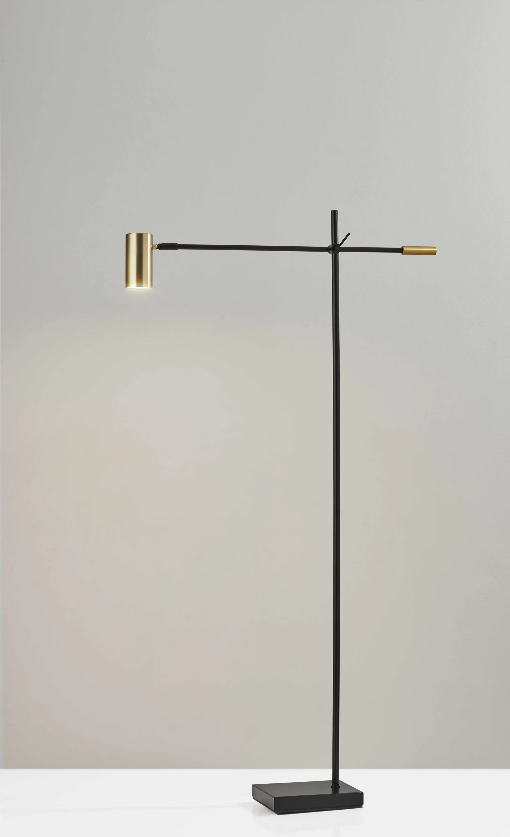 Black And Gold Adjustable LED Task Floor Lamp With Antiqued Brass Metal Cylinder Shade By Homeroots - Image 4