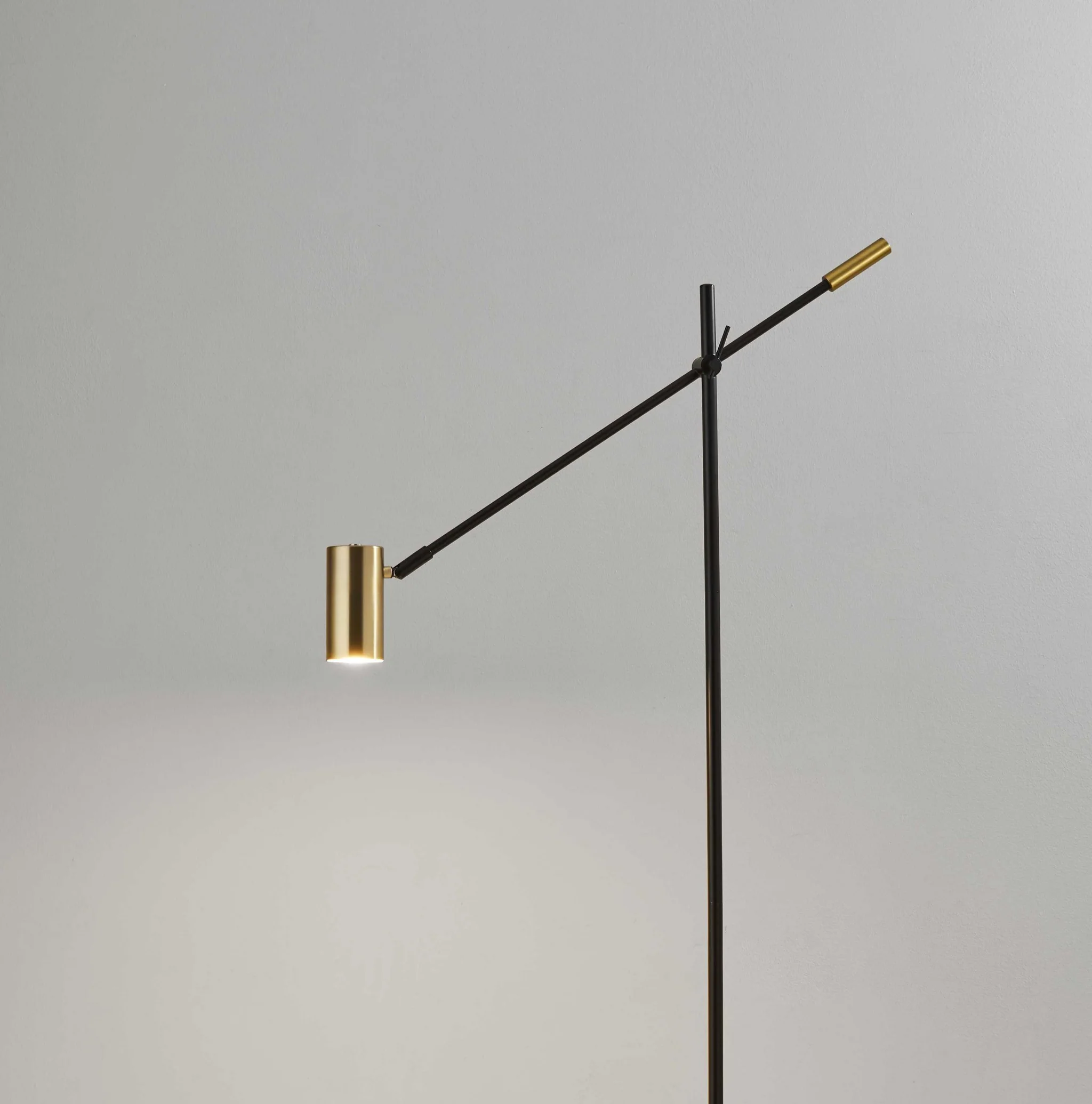 Black And Gold Adjustable LED Task Floor Lamp With Antiqued Brass Metal Cylinder Shade By Homeroots - Image 5