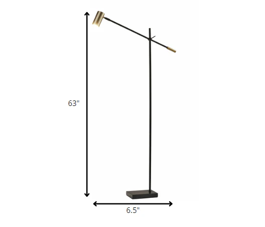 Black And Gold Adjustable LED Task Floor Lamp With Antiqued Brass Metal Cylinder Shade By Homeroots - Image 6