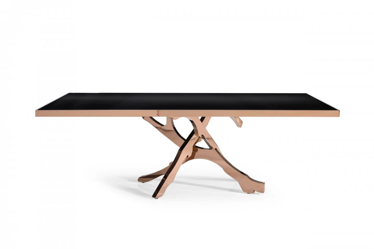 Black And Gold Glass And Stainless Steel Pedestal Base Dining Table By Homeroots - Image 2