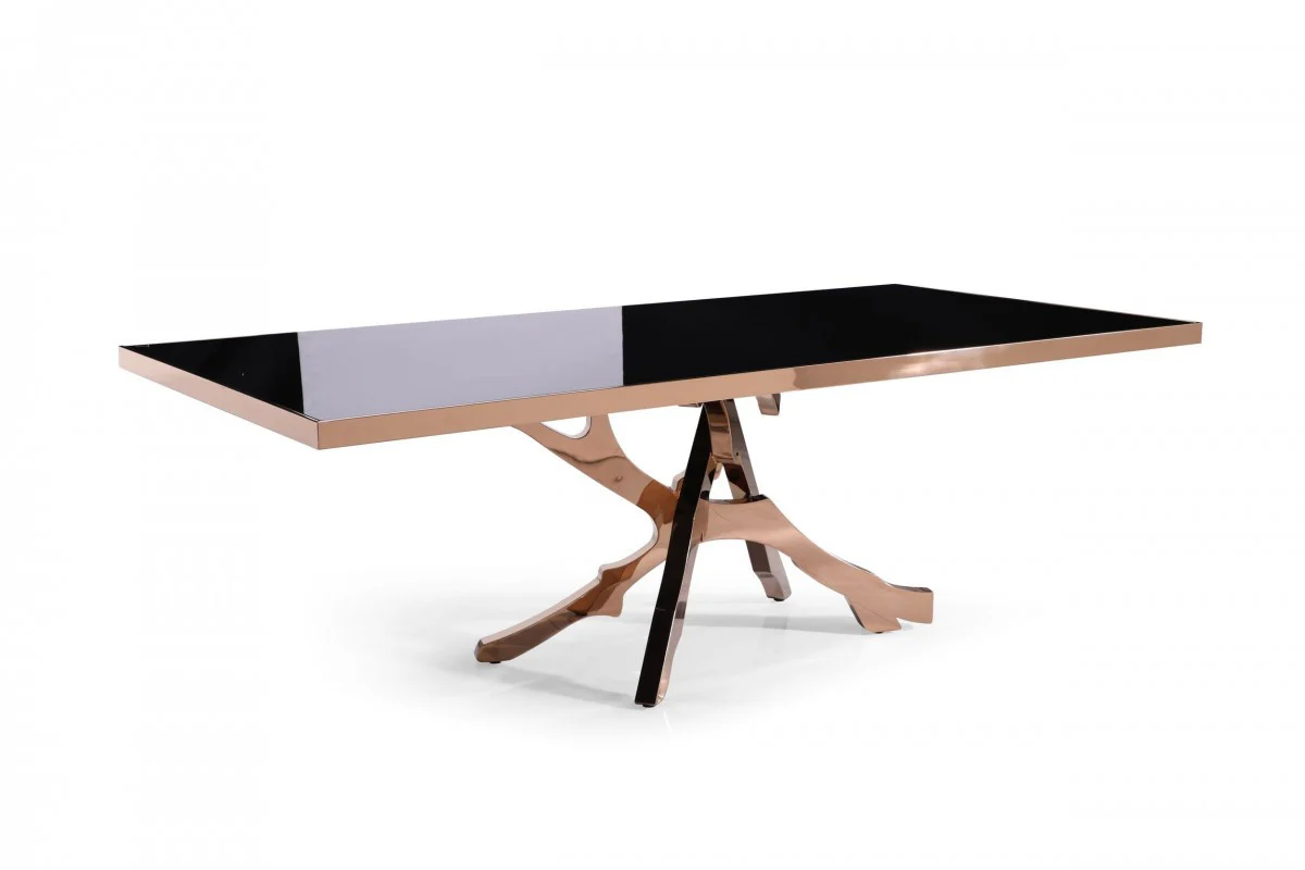 Black And Gold Glass And Stainless Steel Pedestal Base Dining Table By Homeroots - Image 3
