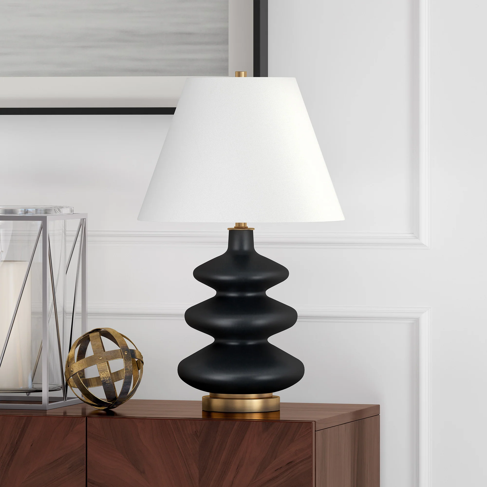 Black and Gold Glass Gourd Table Lamp With White Empire Shade By Homeroots - Image 3