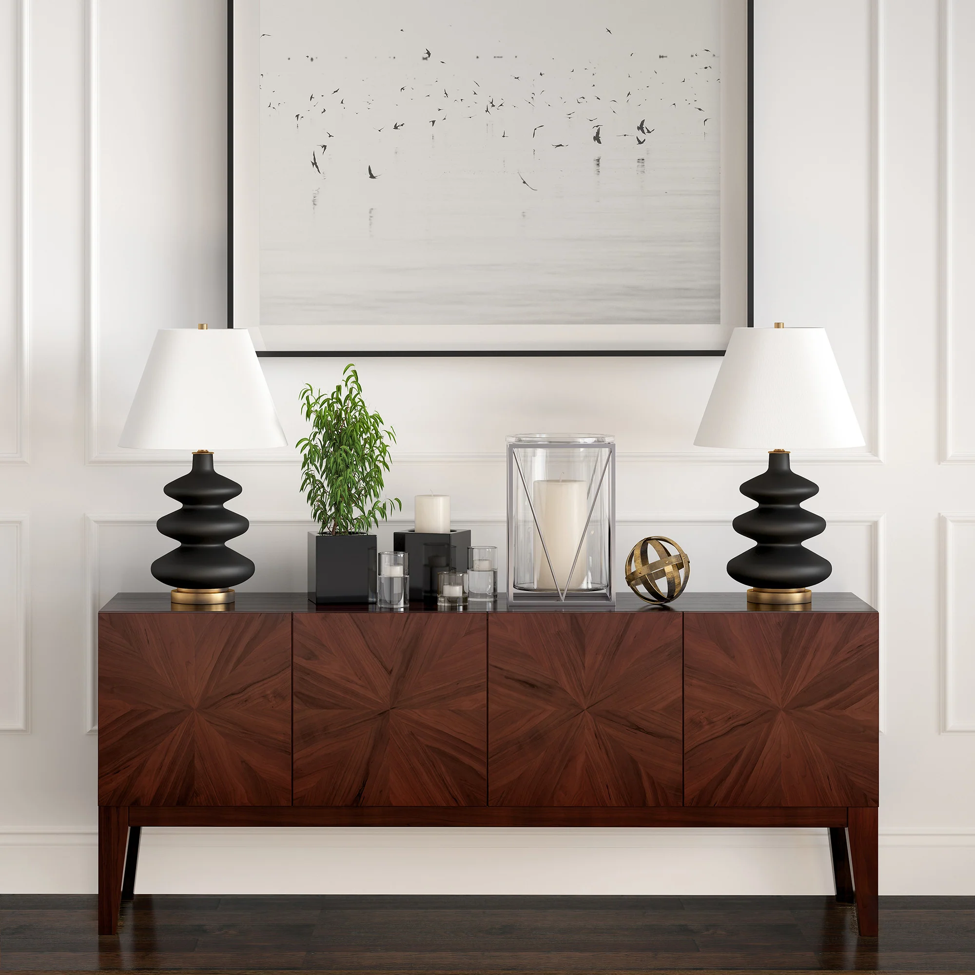 Black and Gold Glass Gourd Table Lamp With White Empire Shade By Homeroots - Image 4