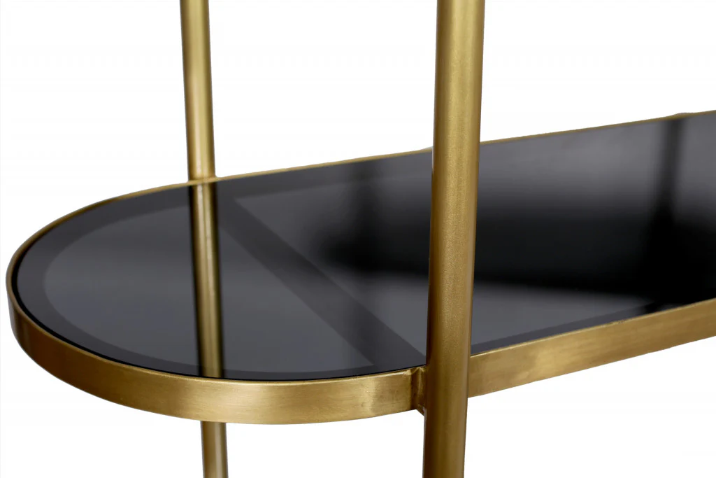 Black and Gold Glass Oval Console Table With Storage By Homeroots - Image 2