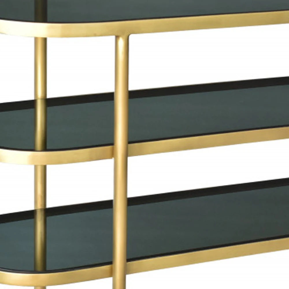 Black and Gold Glass Oval Console Table With Storage By Homeroots - Image 3