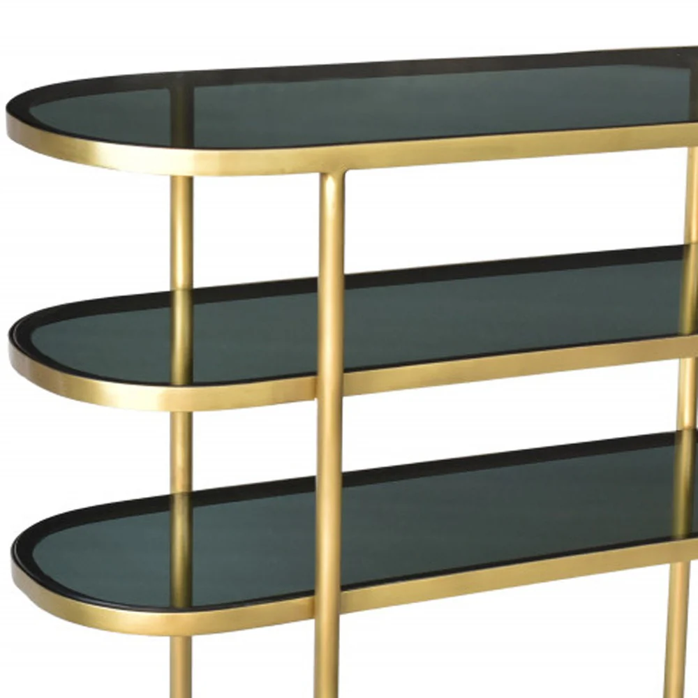 Black and Gold Glass Oval Console Table With Storage By Homeroots - Image 4