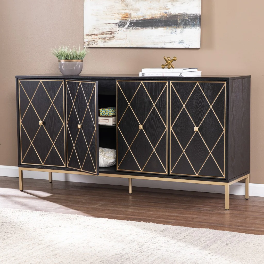 Black And Gold Harlequin Sideboard Storage Cabinet By Homeroots - Image 3