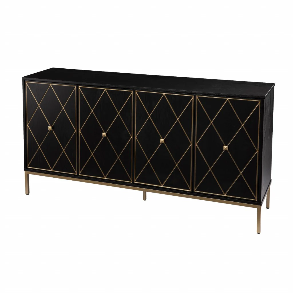 Black And Gold Harlequin Sideboard Storage Cabinet By Homeroots - Image 5