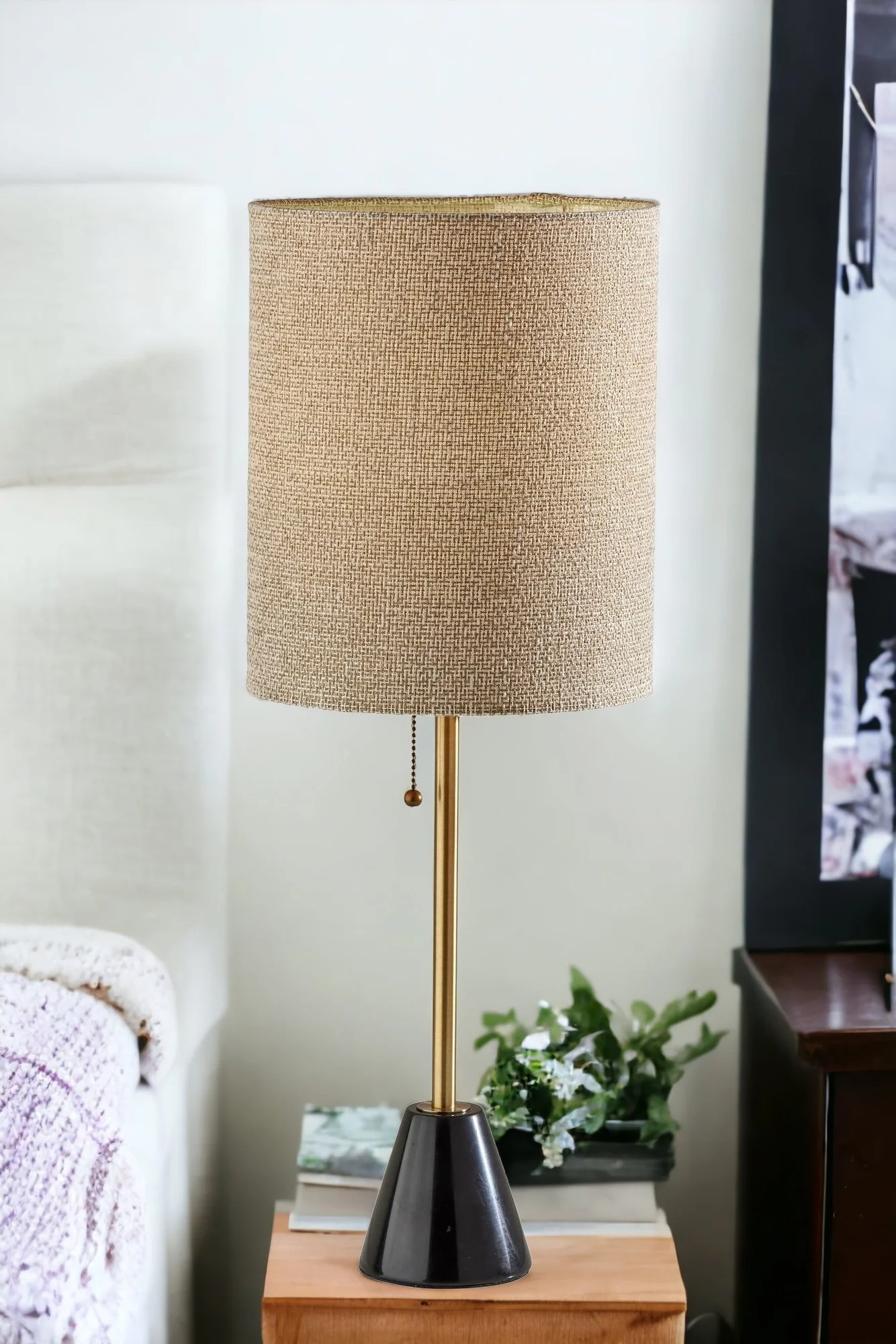 Black and Gold Marble and Metal Table Lamp With Beige Drum Shade By Homeroots - Image 2