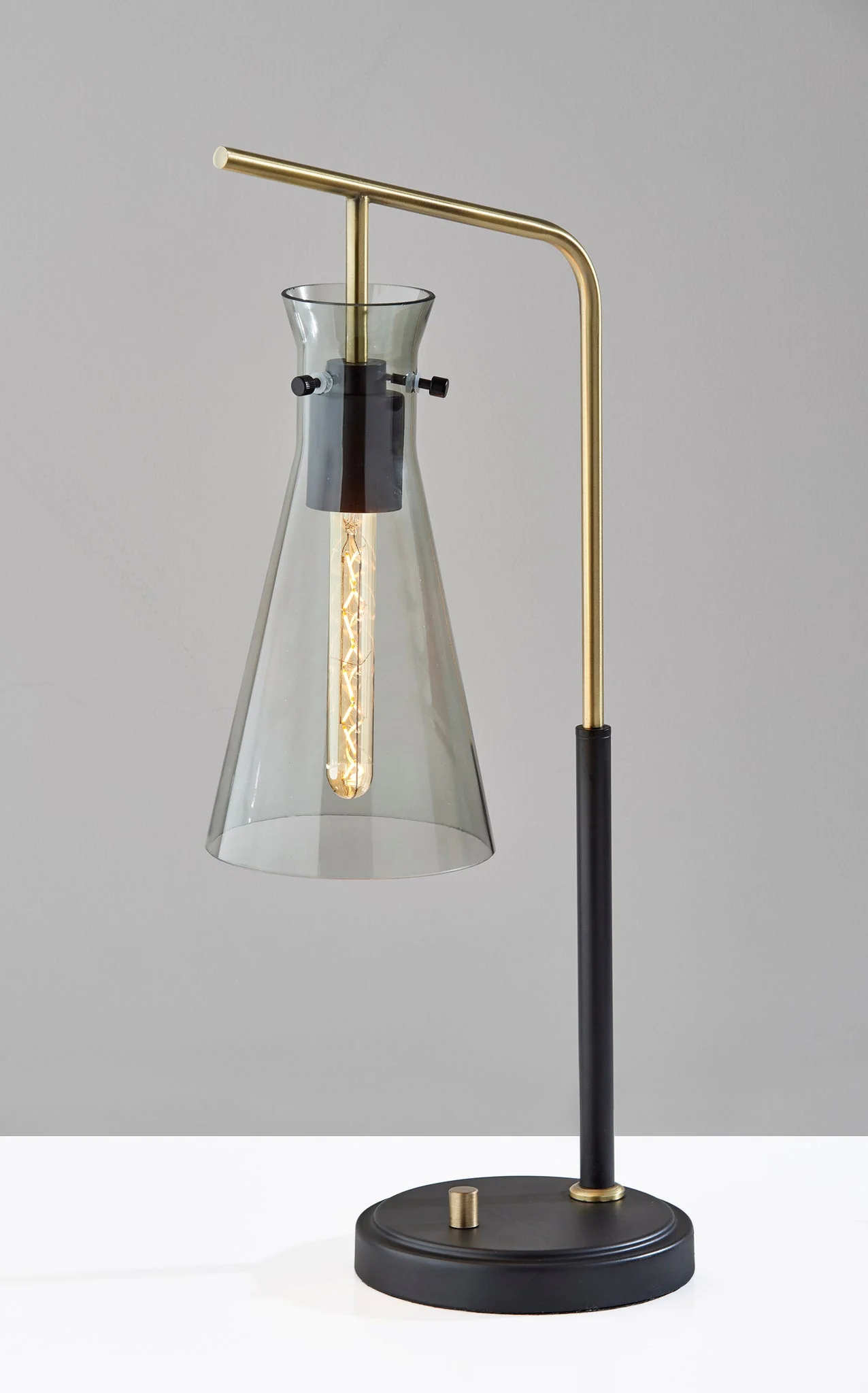 Black and Gold Metal Desk Lamp With Light Gray Cone Shade By Homeroots - Image 3
