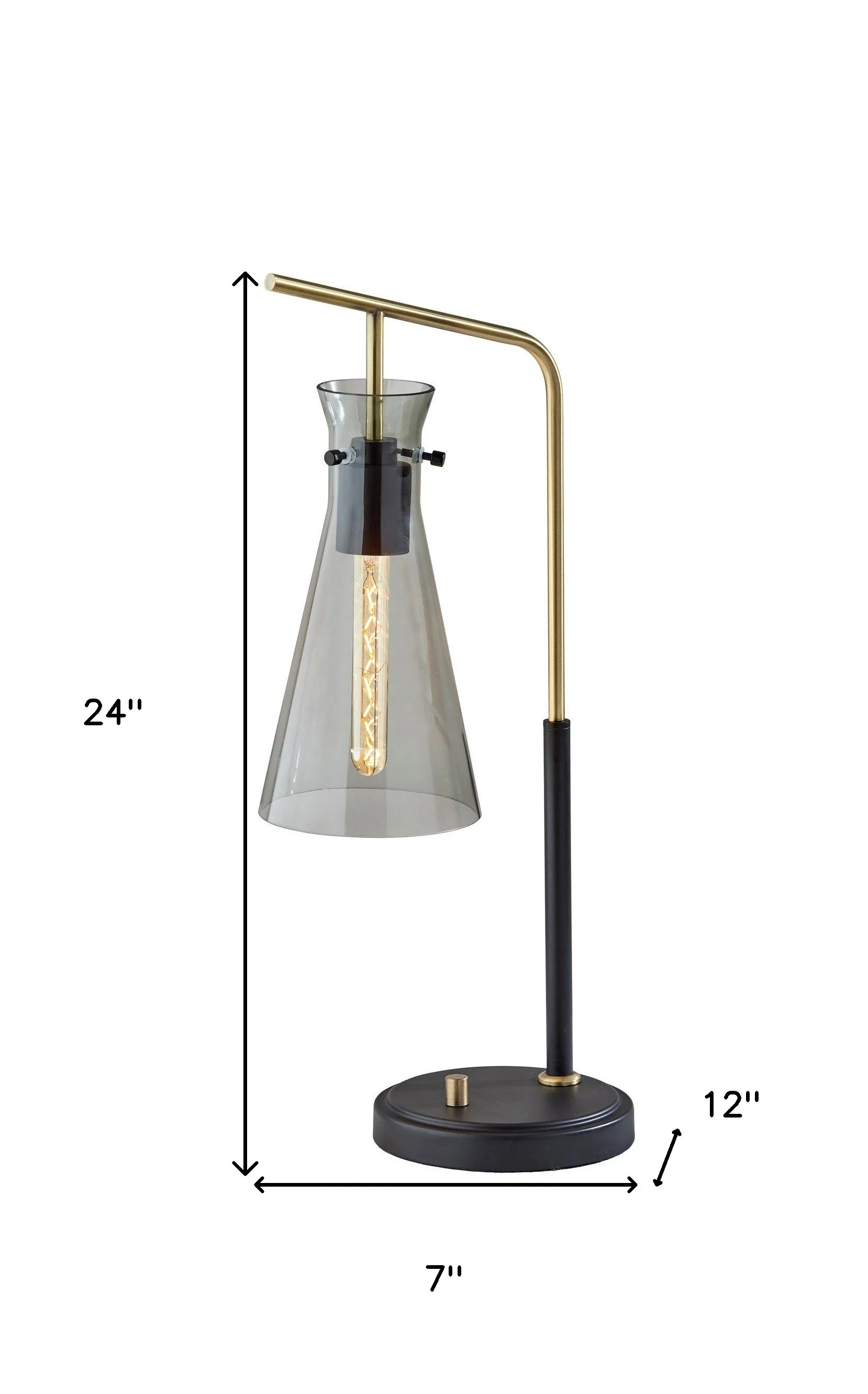 Black and Gold Metal Desk Lamp With Light Gray Cone Shade By Homeroots - Image 6