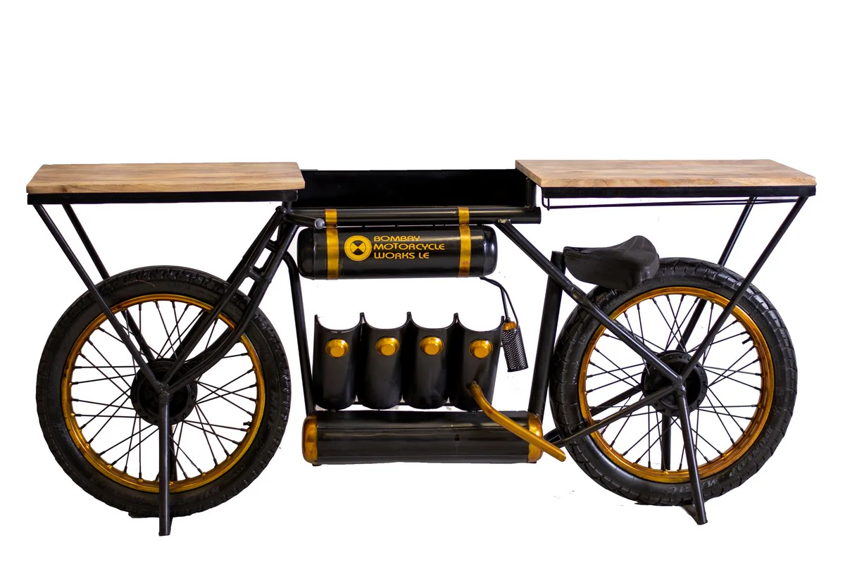 Black And Gold Metal Mango Wood Bike Bar Counter By Homeroots - Image 2