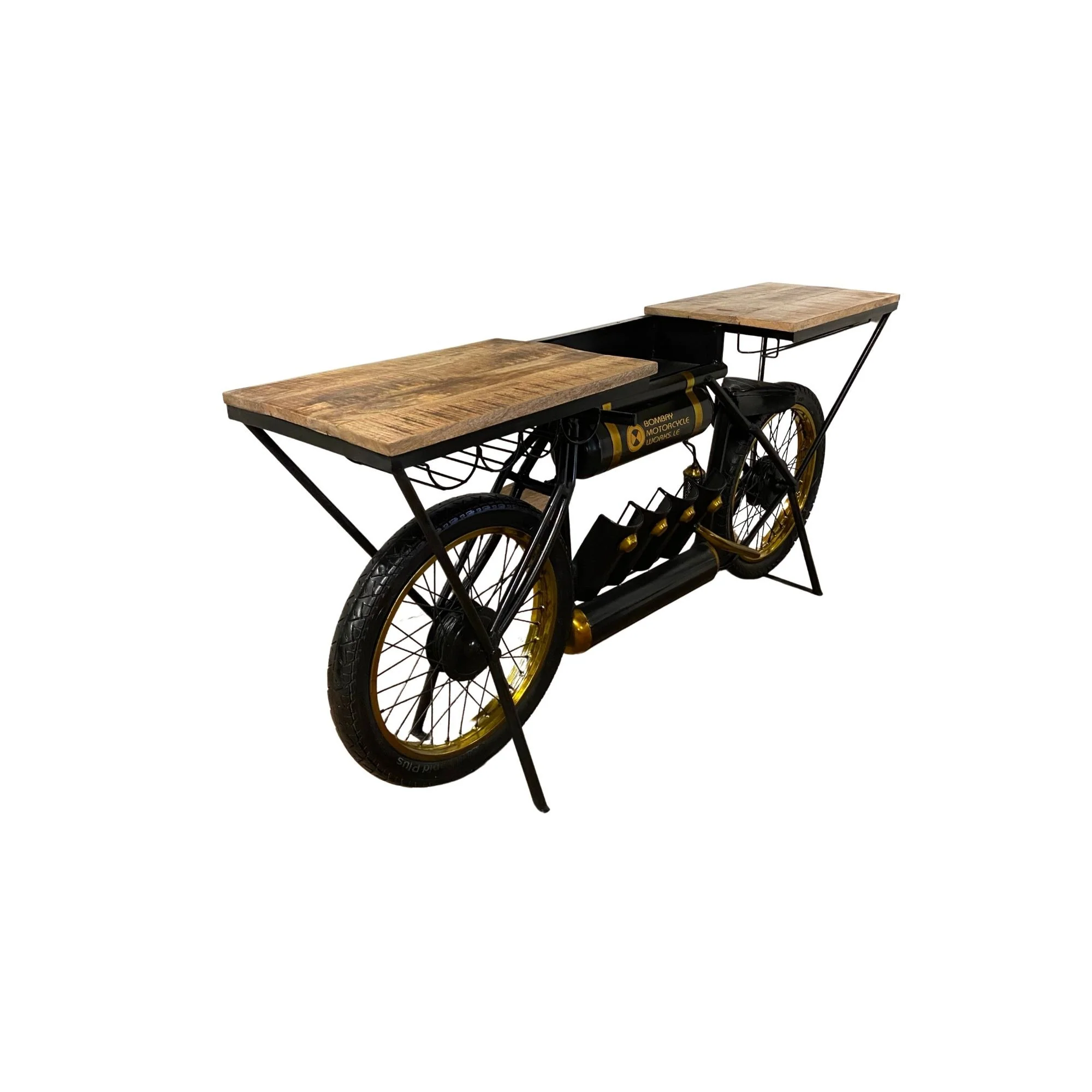 Black And Gold Metal Mango Wood Bike Bar Counter By Homeroots - Image 3
