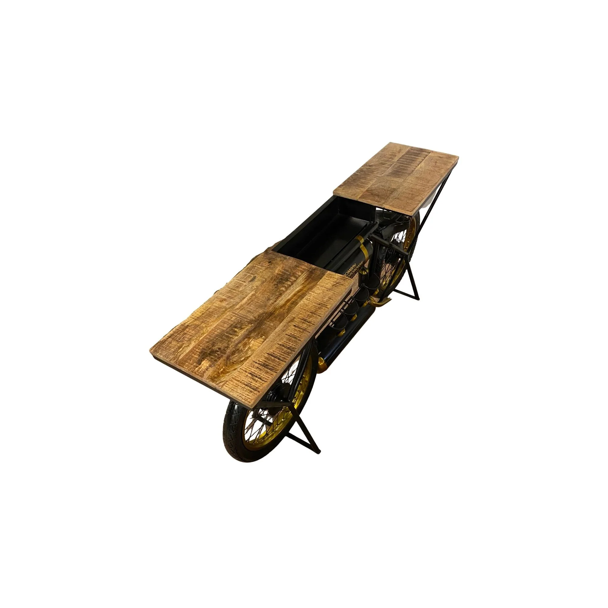 Black And Gold Metal Mango Wood Bike Bar Counter By Homeroots - Image 4