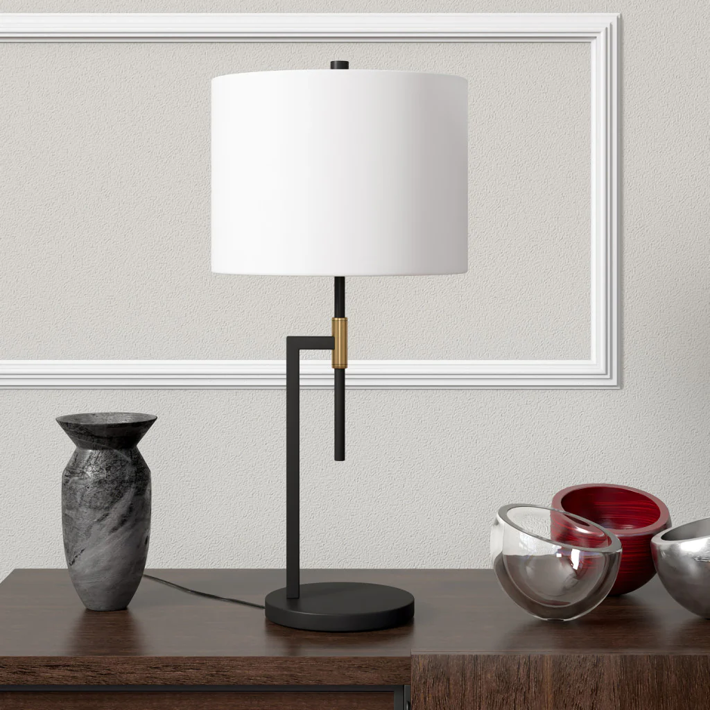 Black and Gold Metal Table Lamp With White Drum Shade By Homeroots - Image 4