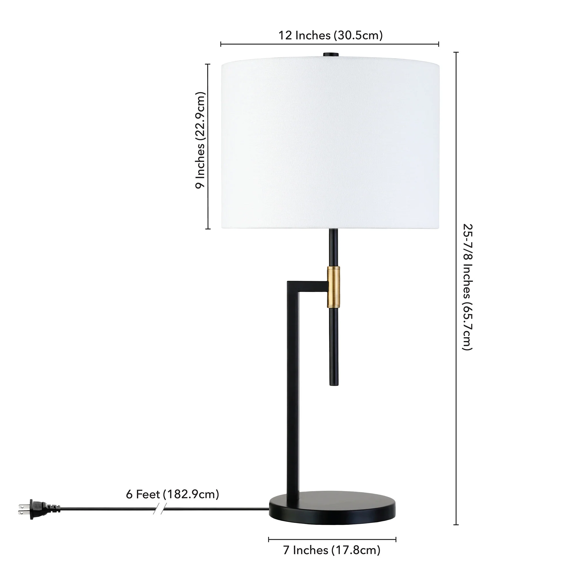 Black and Gold Metal Table Lamp With White Drum Shade By Homeroots - Image 6