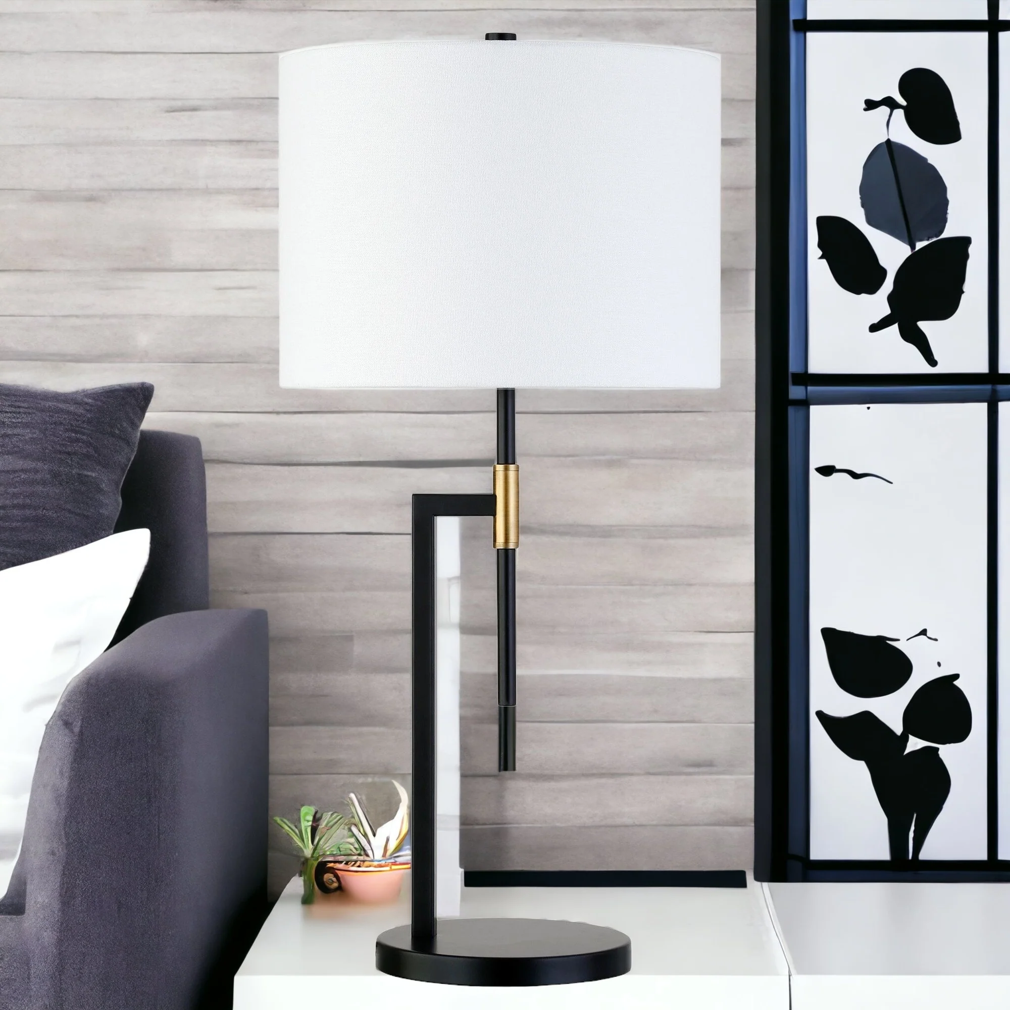 Black and Gold Metal Table Lamp With White Drum Shade By Homeroots - Image 8