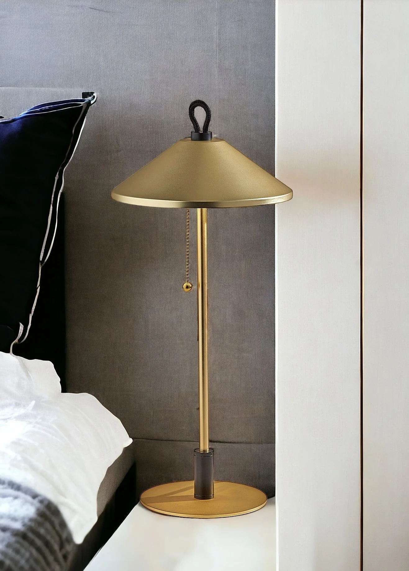 Black and Gold Metal Two Light Candlestick LED Table Lamp With Brass Cone Shade By Homeroots - Image 2