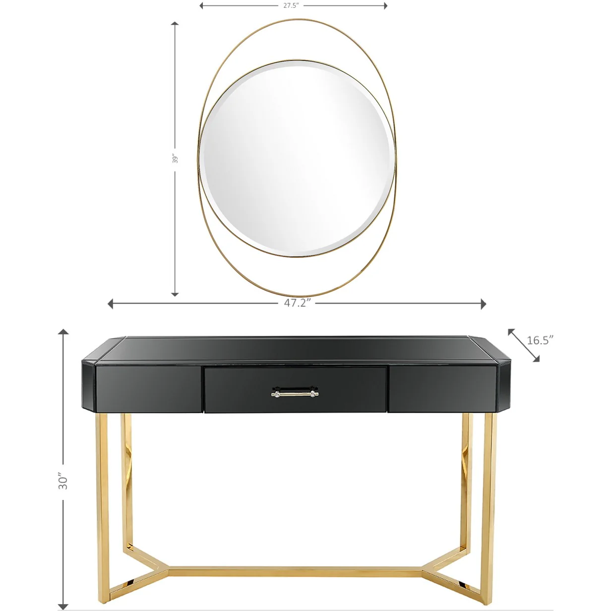 Black and Gold Mirror and Console Table By Homeroots - Image 2