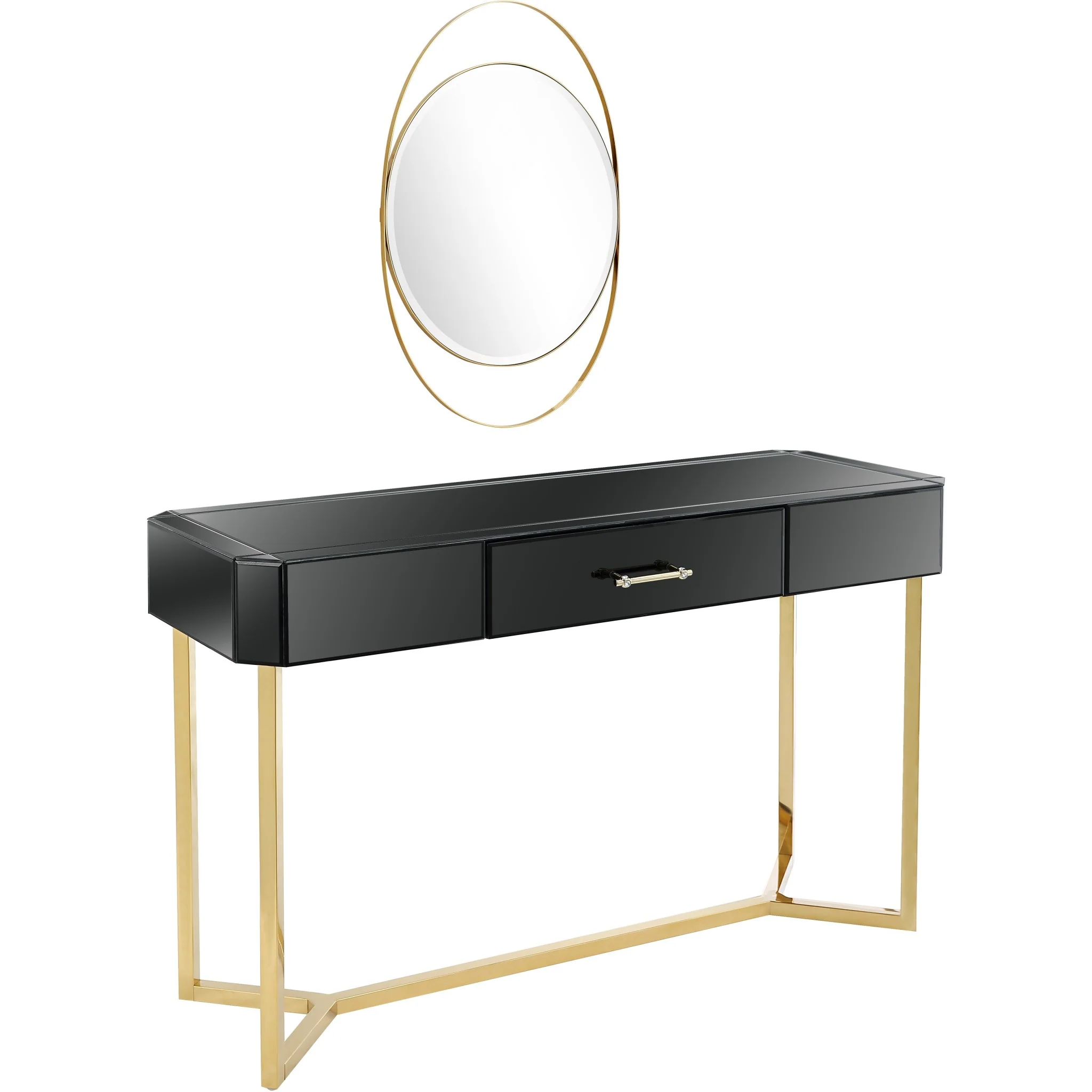 Black and Gold Mirror and Console Table By Homeroots - Image 3