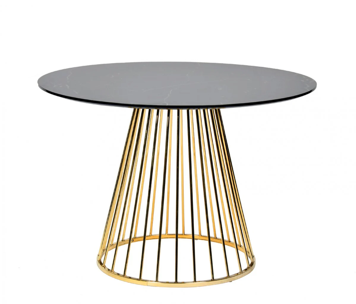 Black And Gold Rounded Stainless Steel Pedestal Base Dining Table By Homeroots - Image 2
