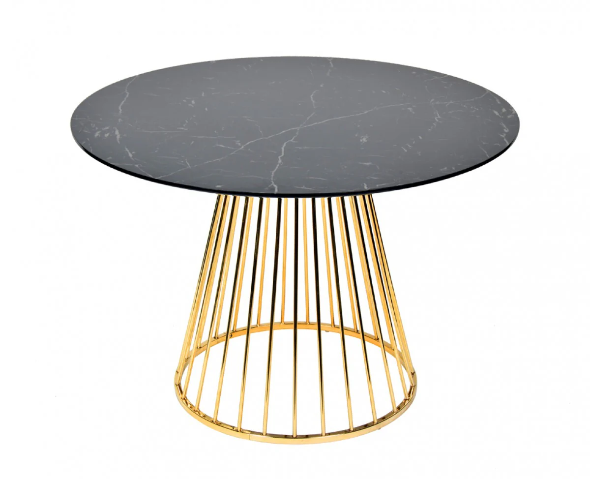 Black And Gold Rounded Stainless Steel Pedestal Base Dining Table By Homeroots - Image 3