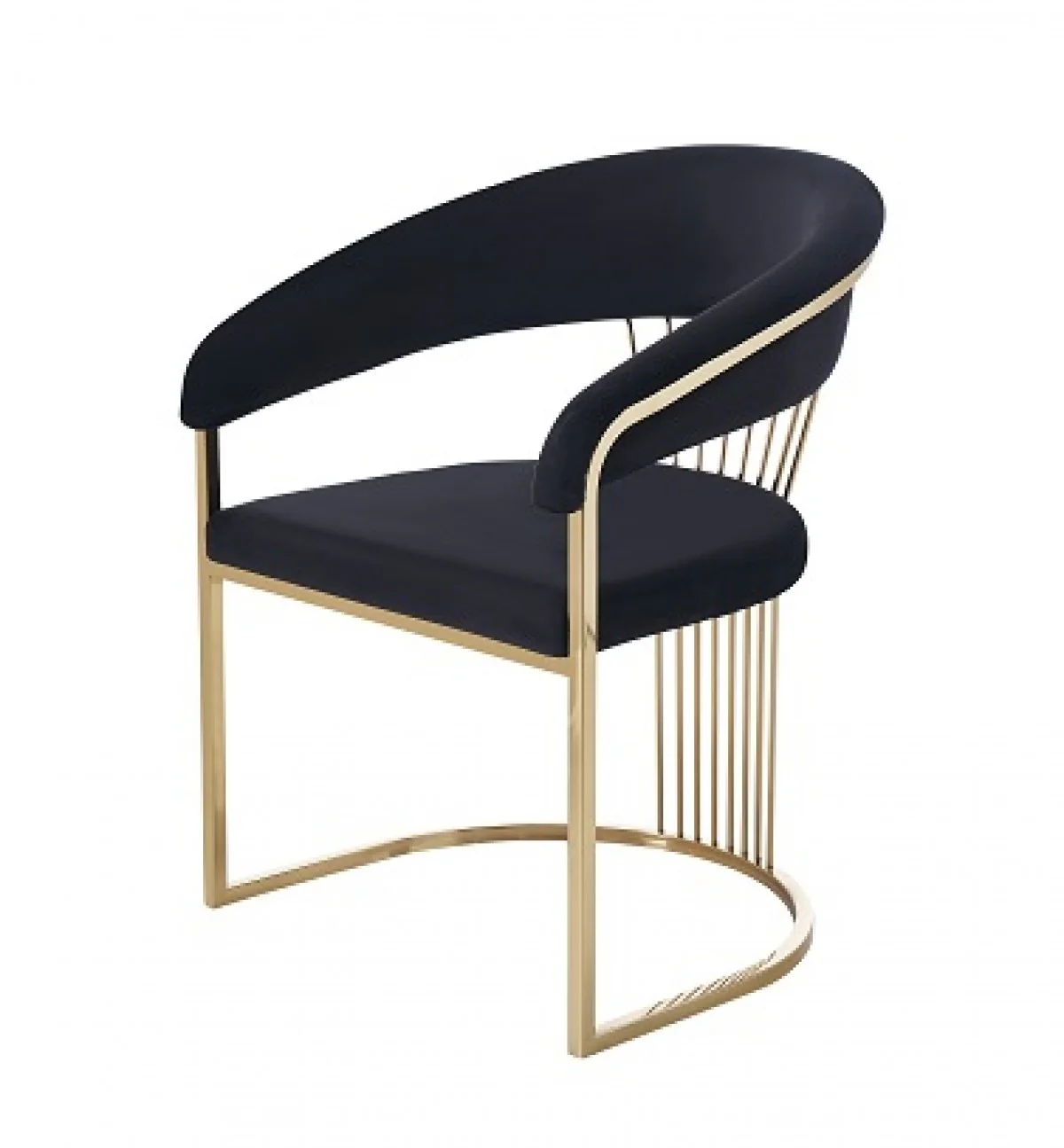 Black And Gold Upholstered Velvet Open Back Dining Arm Chair By Homeroots - Image 2