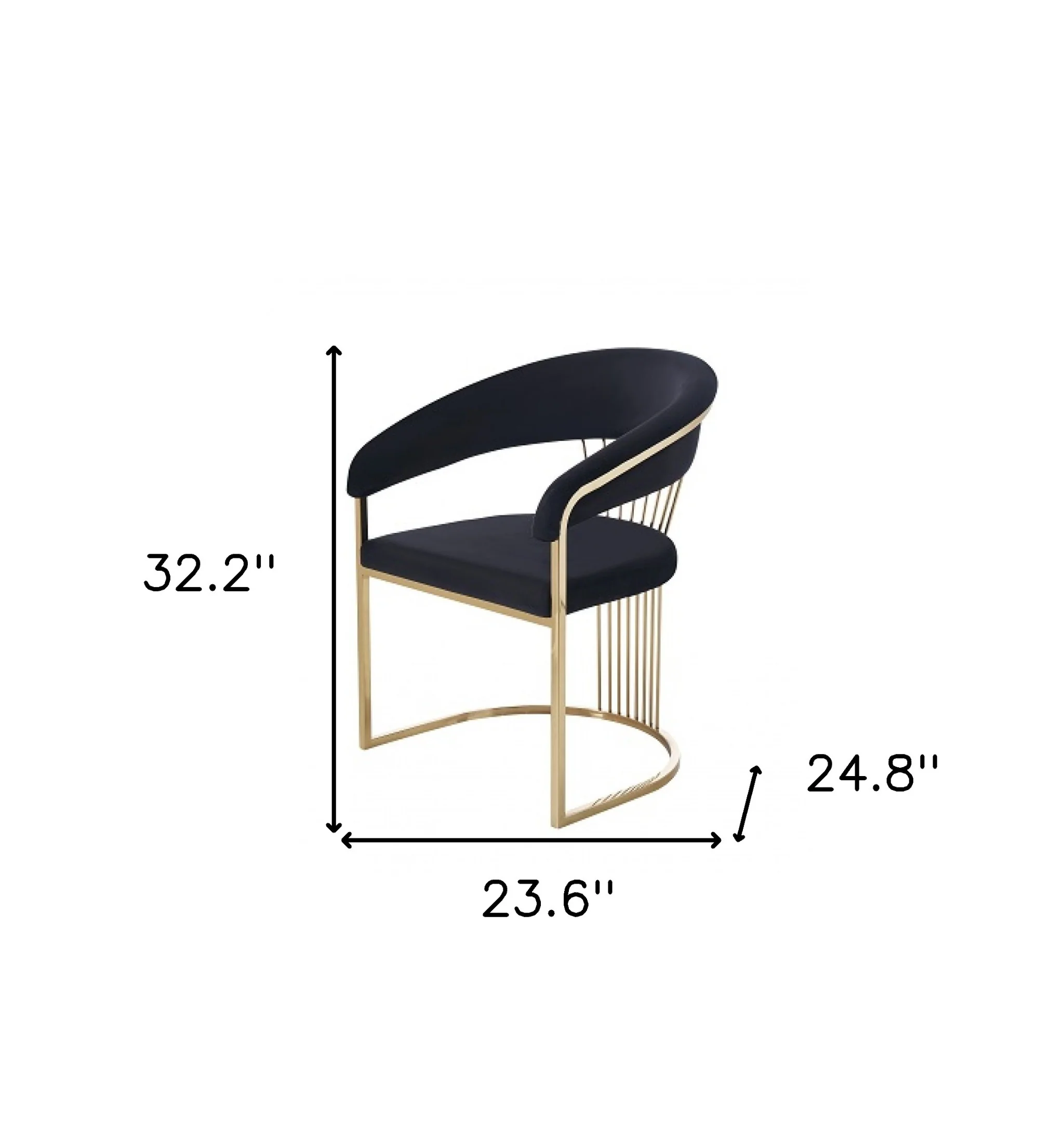 Black And Gold Upholstered Velvet Open Back Dining Arm Chair By Homeroots - Image 6