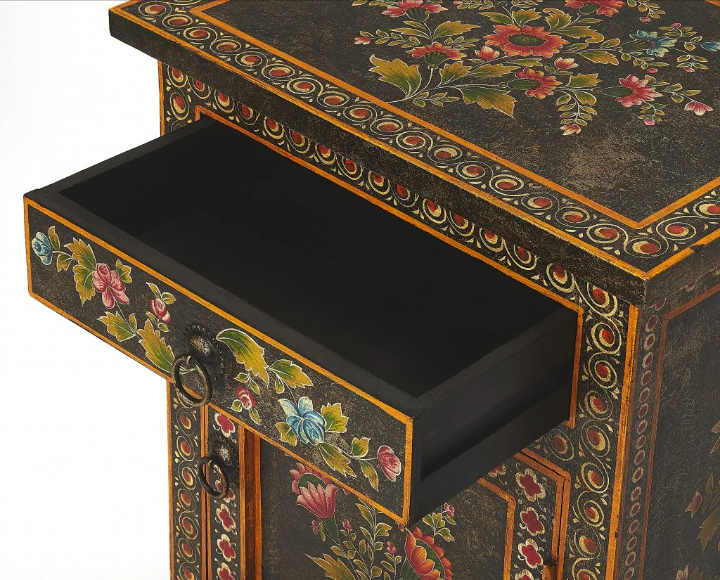 Black And Gold Vintage Hand Painted One Drawer Accent Chest By Homeroots - Image 4