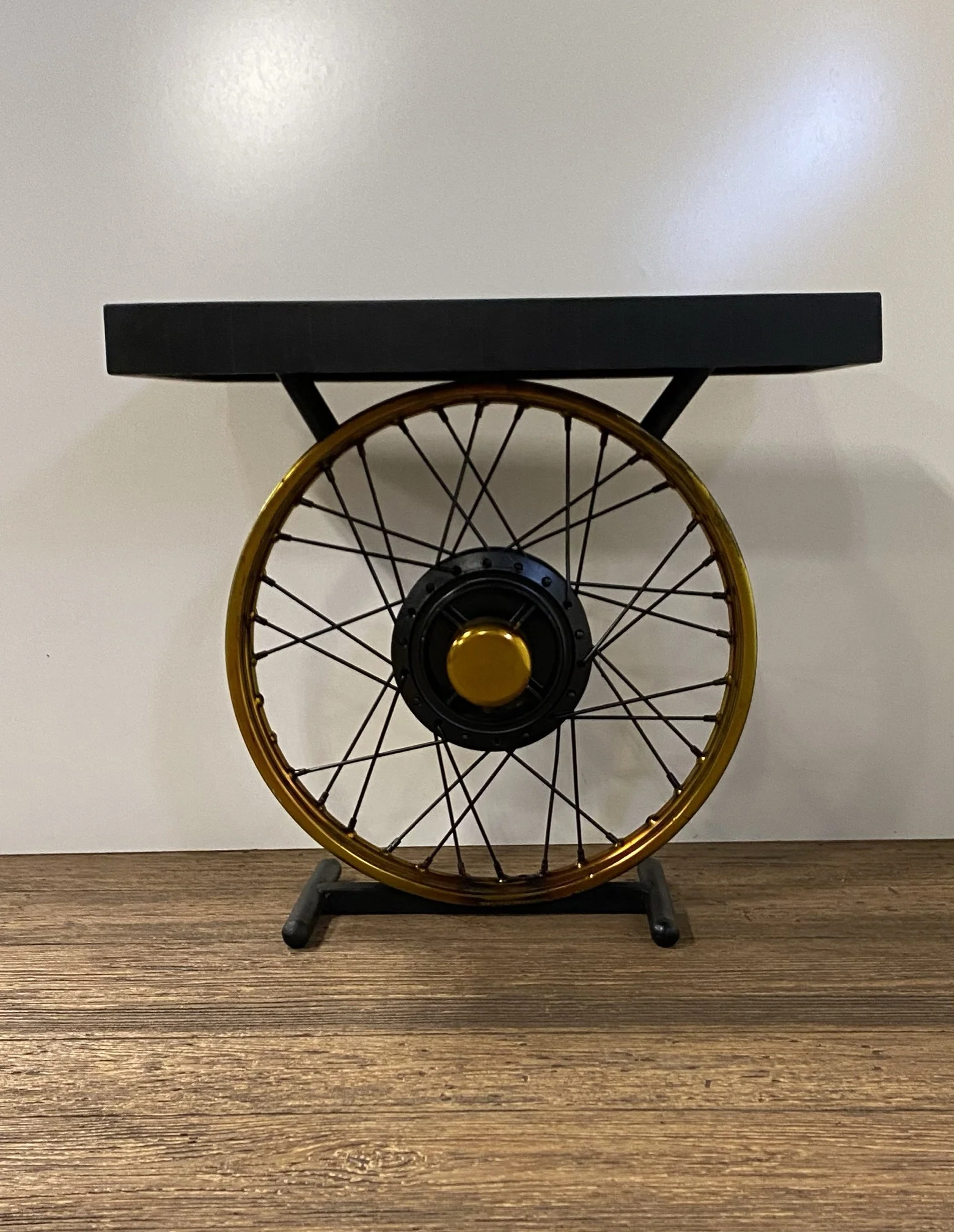 Black and Gold Wheel Accent Table By Homeroots - Image 2