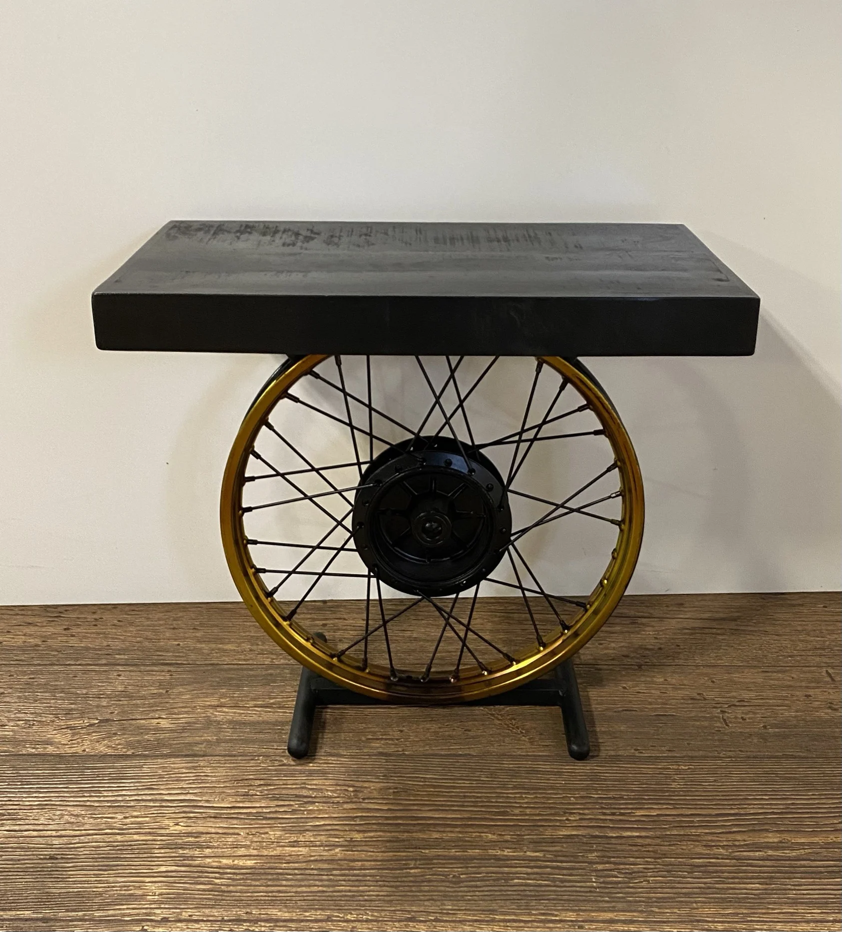 Black and Gold Wheel Accent Table By Homeroots - Image 3