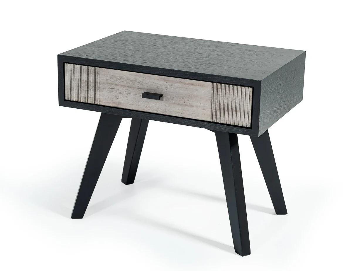Black And Gray Contemporary Wooden Nightstand With Single Drawer By Homeroots - Image 2