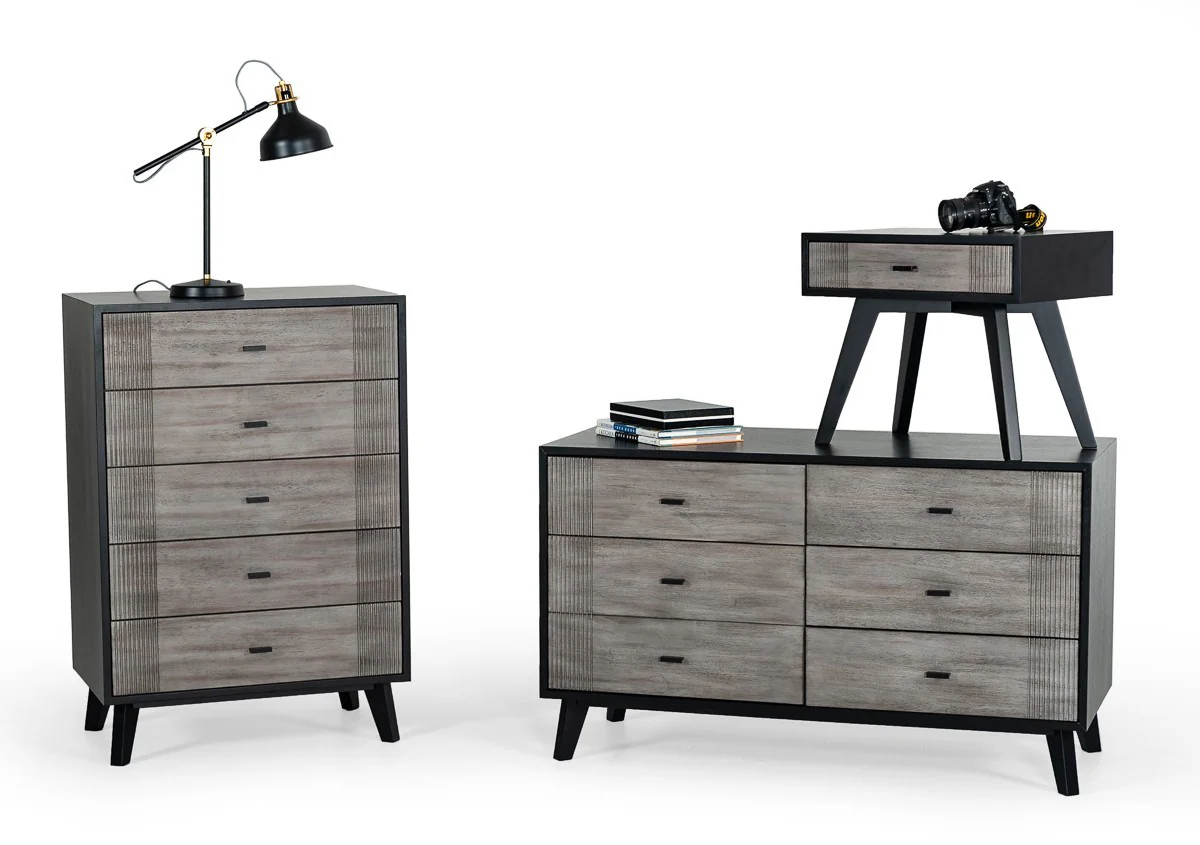 Black And Gray Contemporary Wooden Nightstand With Single Drawer By Homeroots - Image 4