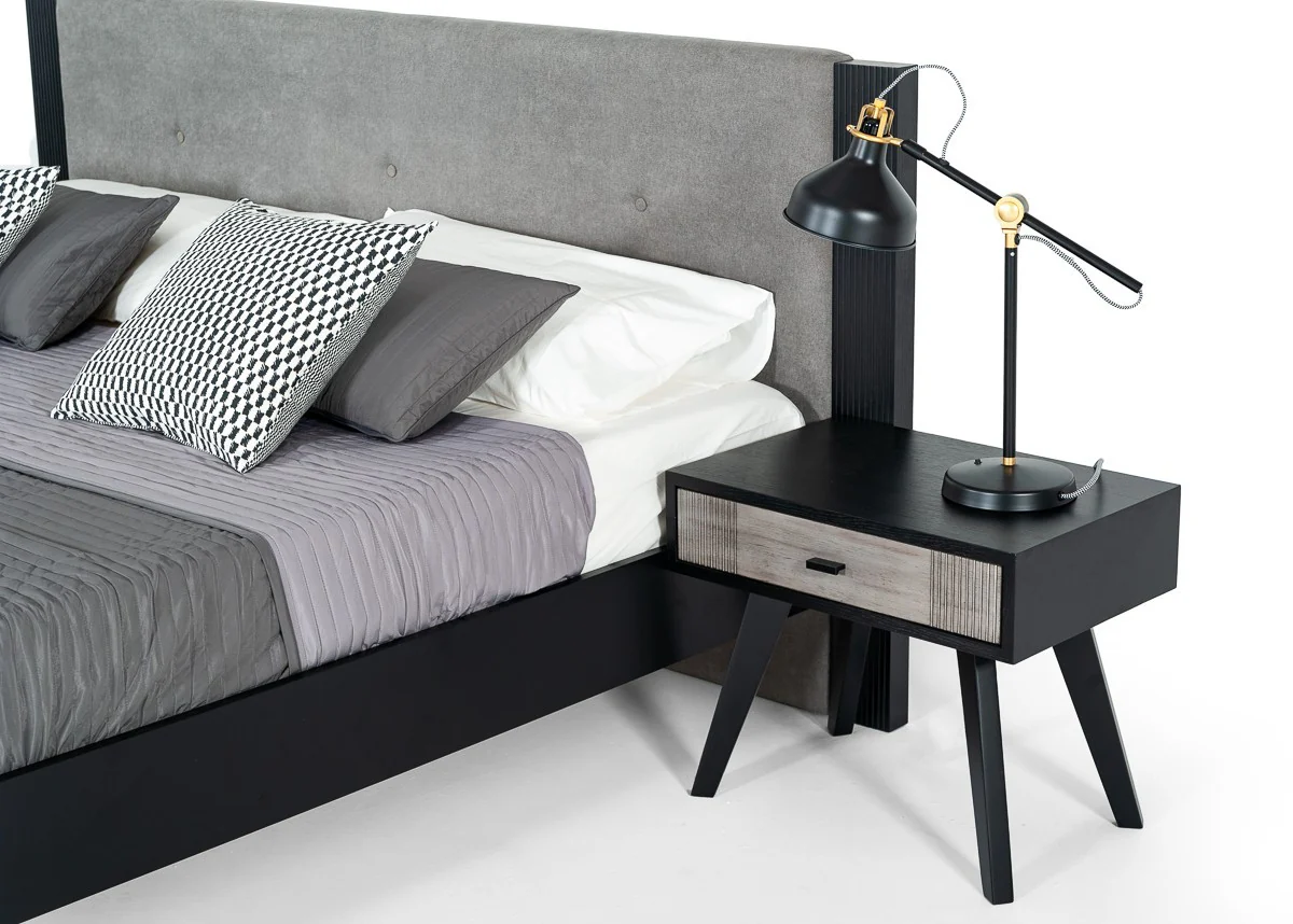 Black And Gray Contemporary Wooden Nightstand With Single Drawer By Homeroots - Image 5